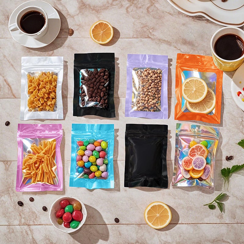 NIKUY 100 Pieces Resealable Smell Proof Bags - 3.3 x 5 Inches Foil Pouch Bagsï¼Œ Flat Clear Food Storage Bags Plastic Packaging Foil Mylar Bags for Party Favor Food Storage (Holographic Rainbow Color) - Image 5